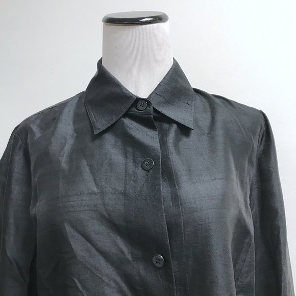 Linda Allard Ellen Tracy black silk tunic button up shirt top 8 - Picture 2 of 6